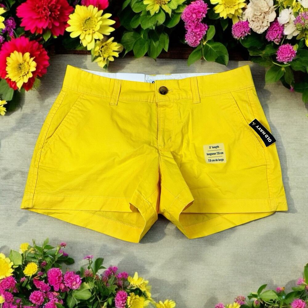 Old Navy Yellow Chino Shorts Sz 2 Regular 3" Inseam Stretch Cotton Blend New